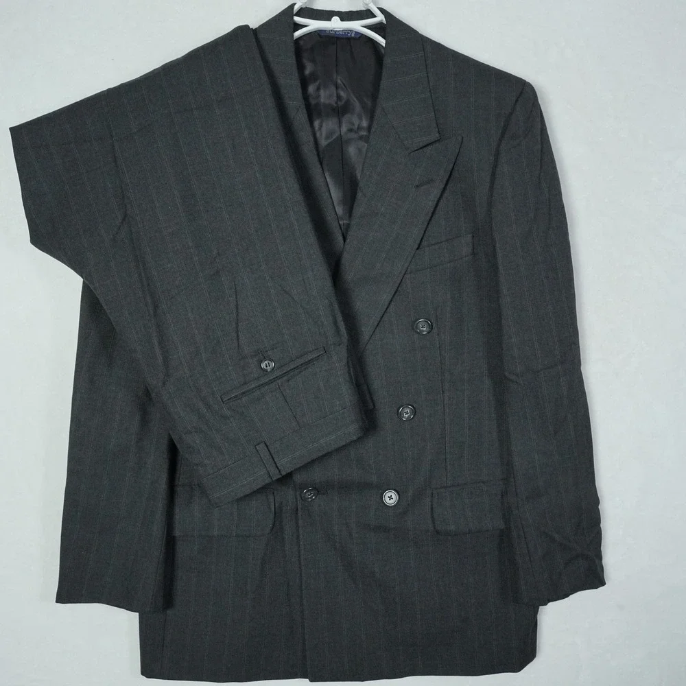 Vtg Burberrys Mens Charcoal Pinstripe Double Breasted Wool Suit Saks 5th 33x30